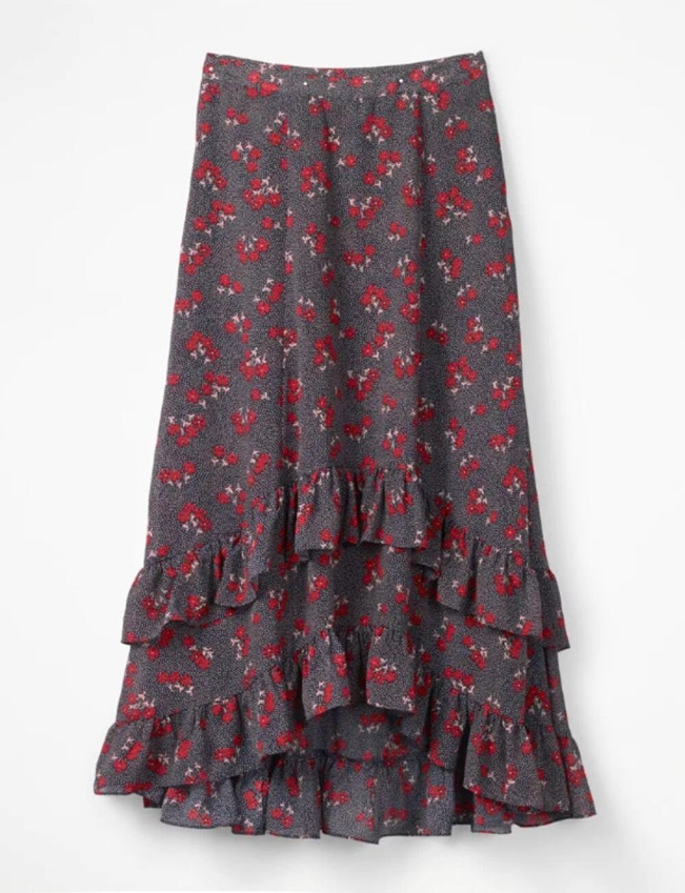 Boden Coraline Floral Ruffle Midi Skirt Boho Flowy Size 8